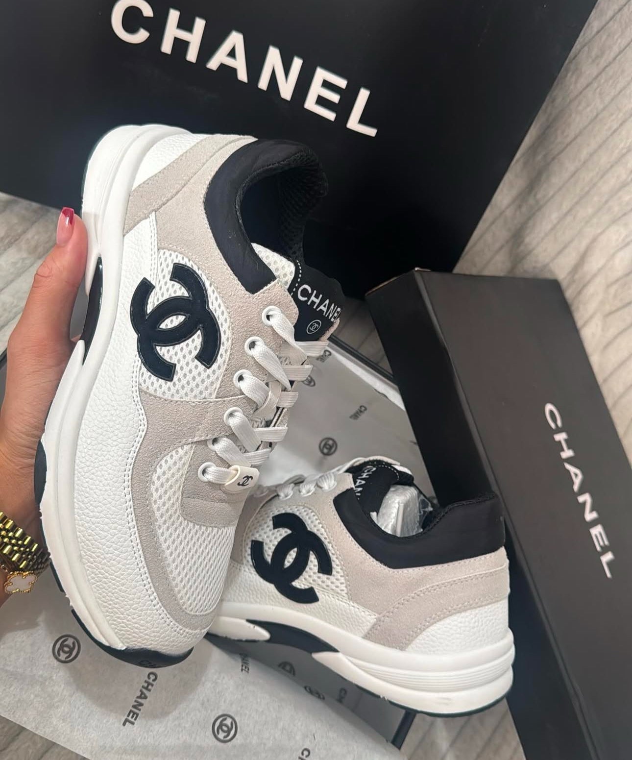 White/Black Logo CC Trainers